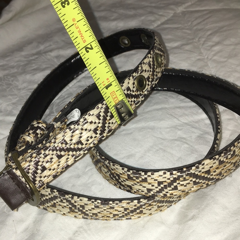 Reptile snake LOOK abstract pattern woven TAN & black skinny belt NEW size 12